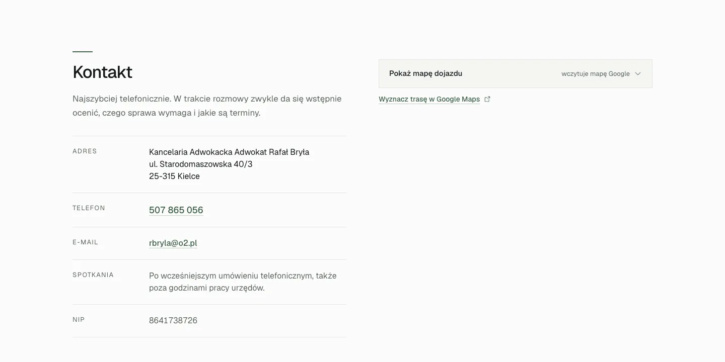 Sekcja kontaktu z mapą ładowaną po kliknięciu