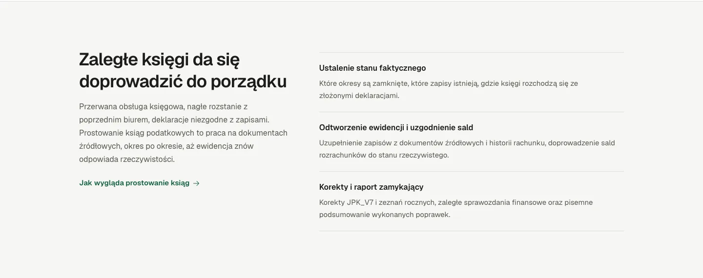 Sekcja o prostowaniu zaległych ksiąg