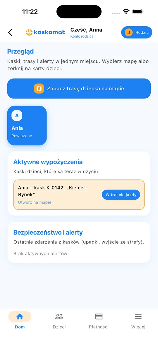 Aplikacja Kaskomat - panel rodzica