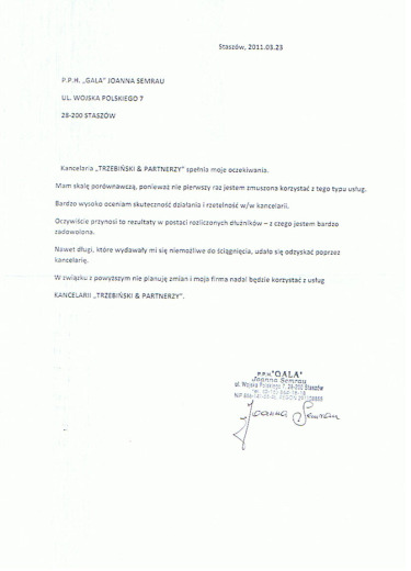 List referencyjny — P.P.H. „GALA” Joanna Semrau