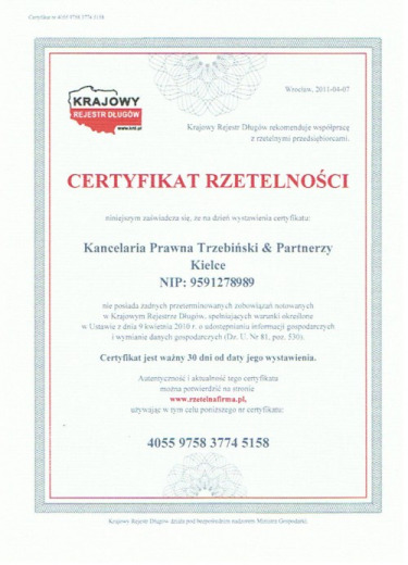 Certyfikat — Krajowy Rejestr Długów BIG S.A.