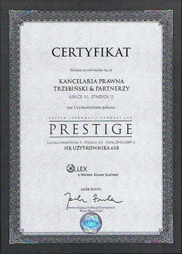 Certyfikat — Wolters Kluwer Polska