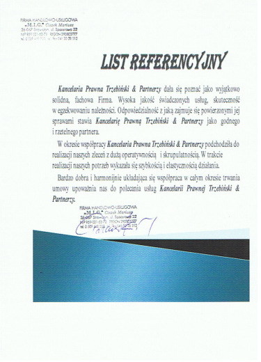 List referencyjny — F.H.U. „M.I.G.” Ciszek Mariusz
