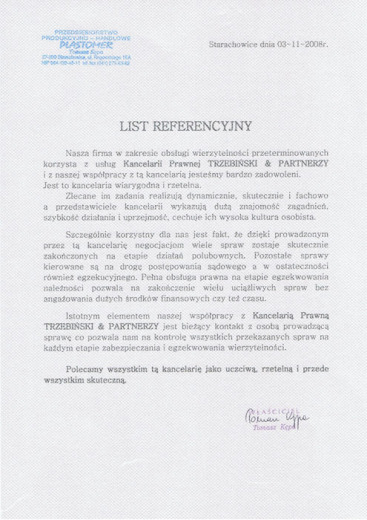 List referencyjny — P.P.H. PLASTOMER