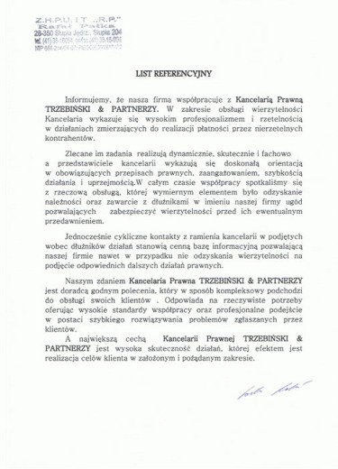 List referencyjny — Z.H.P.U. i T. „R.P.” Rafał Palica