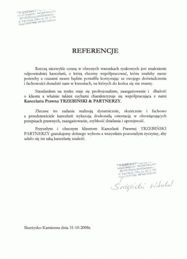 List referencyjny — „TOMWIT” Witold Święcicki, Marzena Święcicka